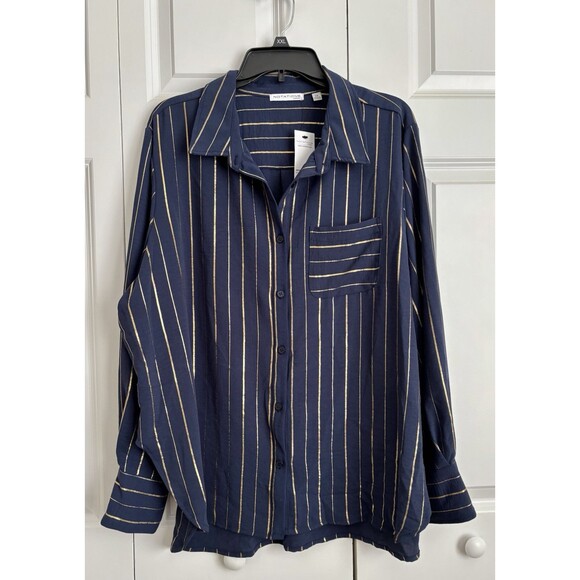 Notations Women's Blouses Size 2X Button Down Long Sleeve Golden hour Striped - Picture 2 of 6